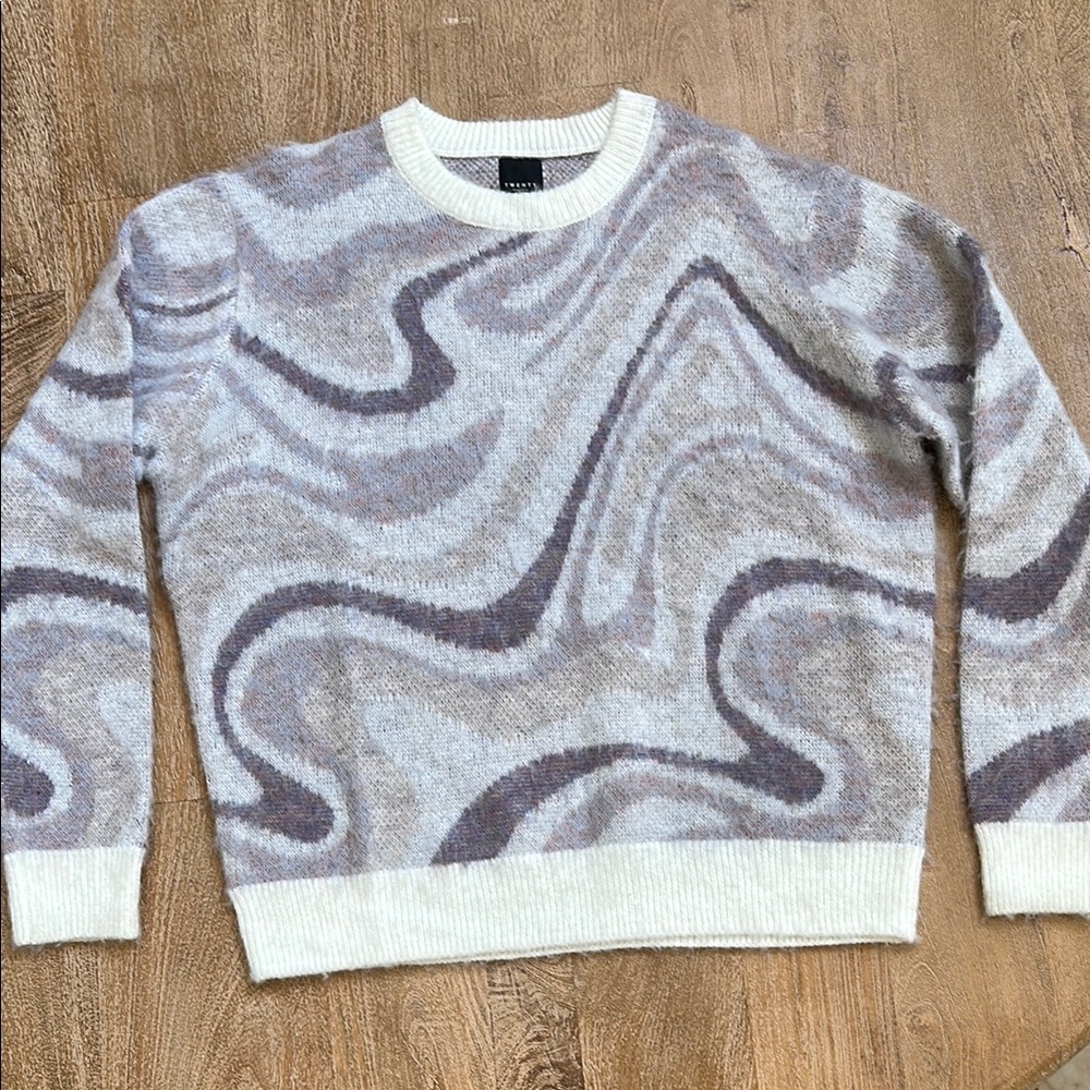 Twenty Montreal Swirl Marble Mohair Wool Blend‎ Sweater Beige Grey TM4C01VN